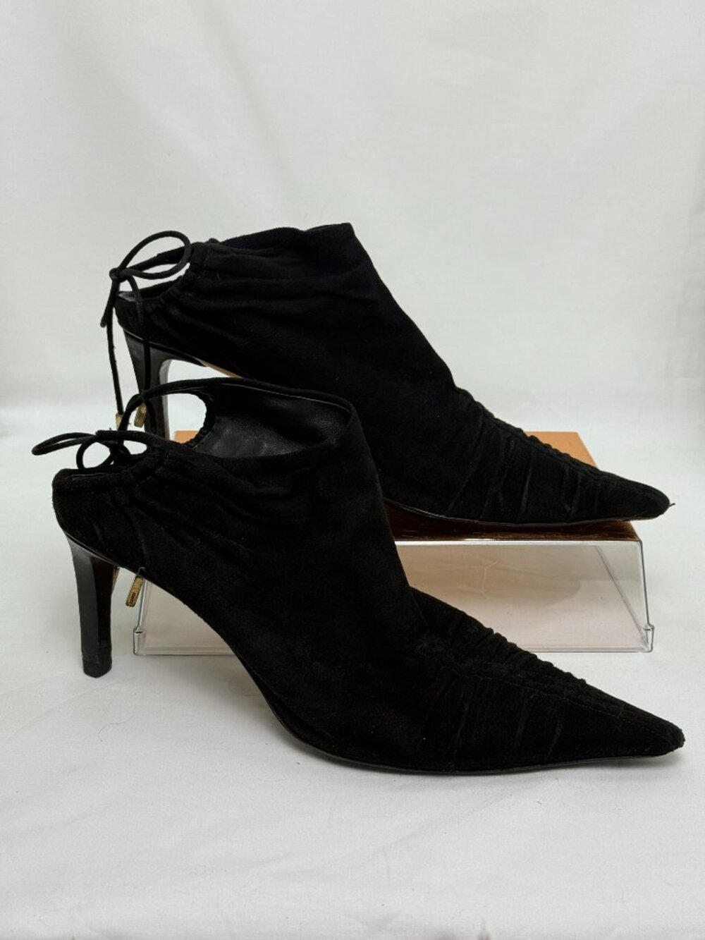 Gucci by Tom Ford 2004 Vintage Black Suede Ruched Ankle Heels – EU 36.5C
